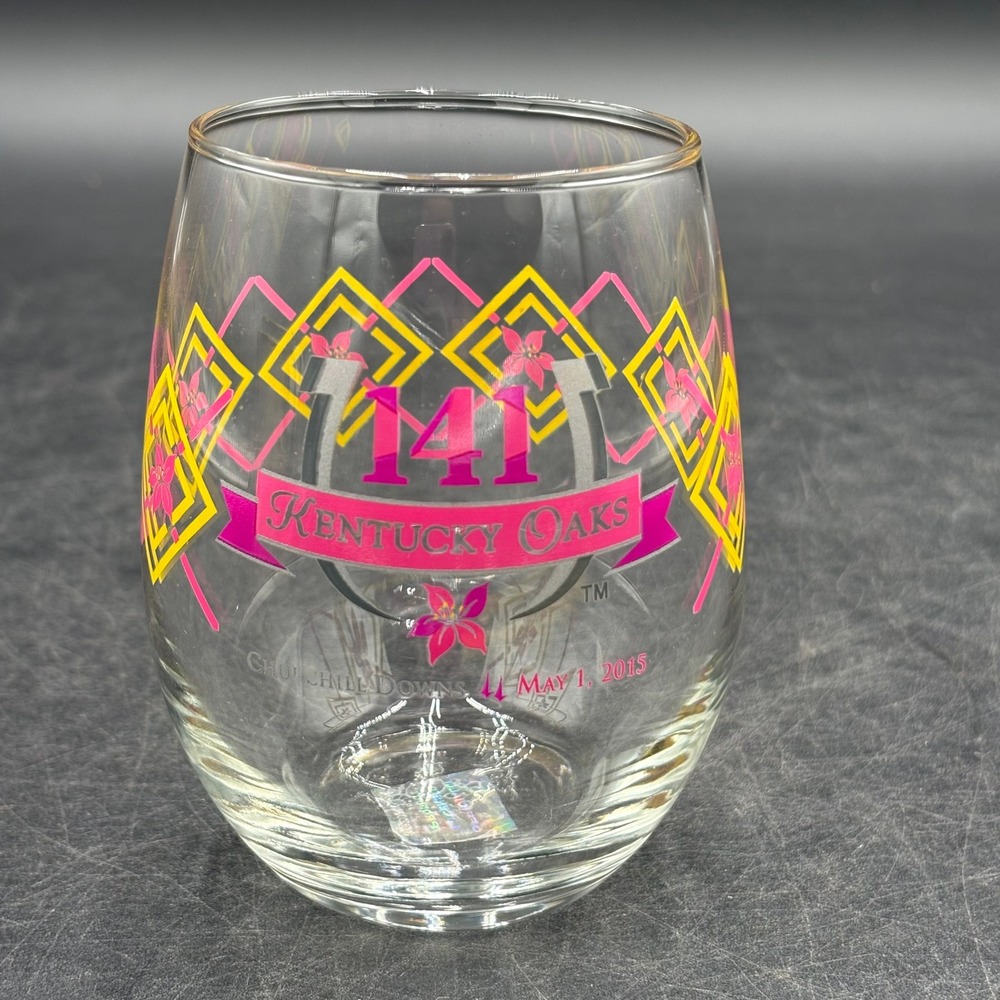 2015 Kentucky Oaks 141 Churchill Downs Stemless Wine Glass Lily Collectible